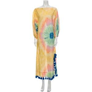 Rhode Delilah Tie Dye Print Long Dress - XS - Yellow